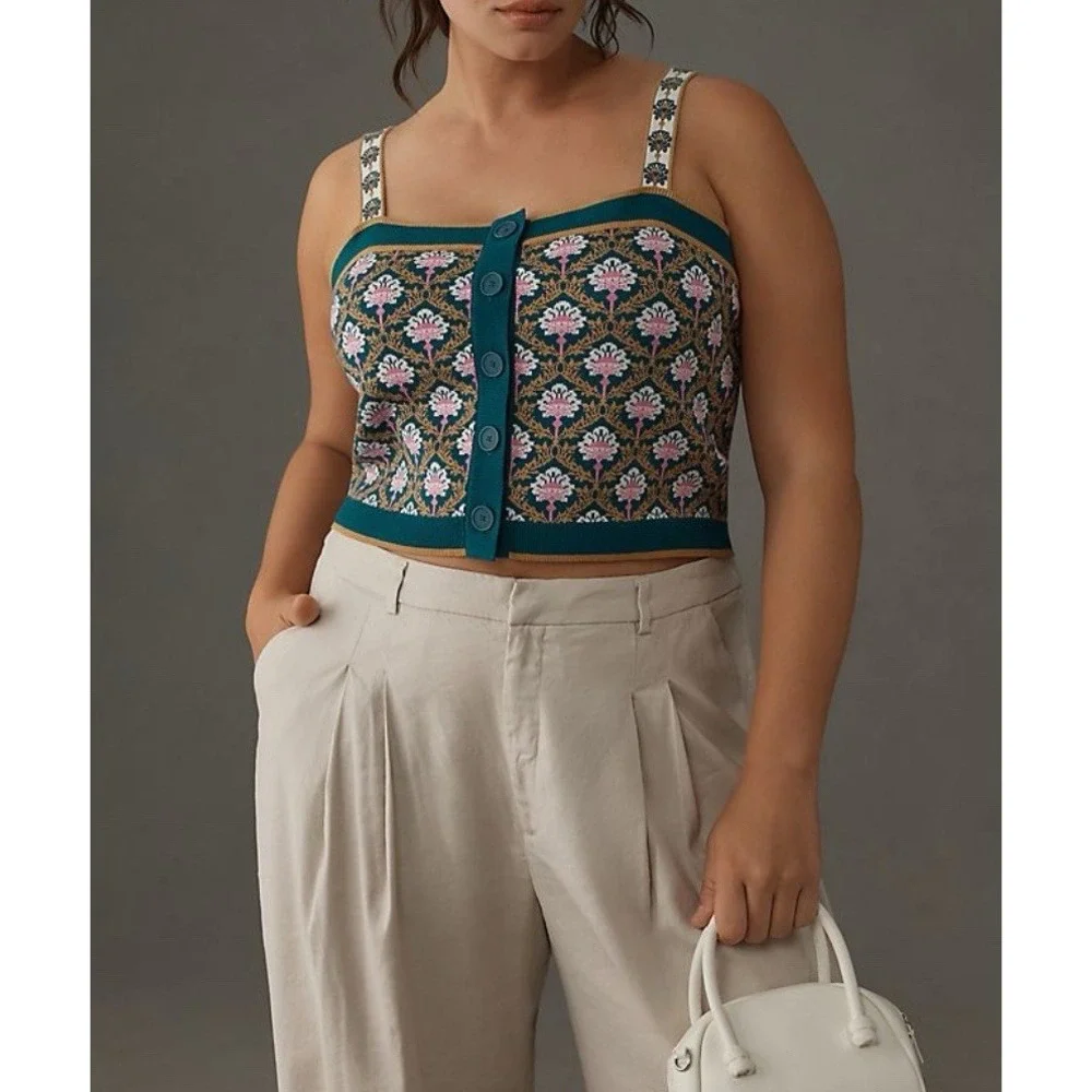 Anthropologie Maeve Square Neck Crop Sweater Tank Size XL Boho Sleeveless - Picture 3 of 11